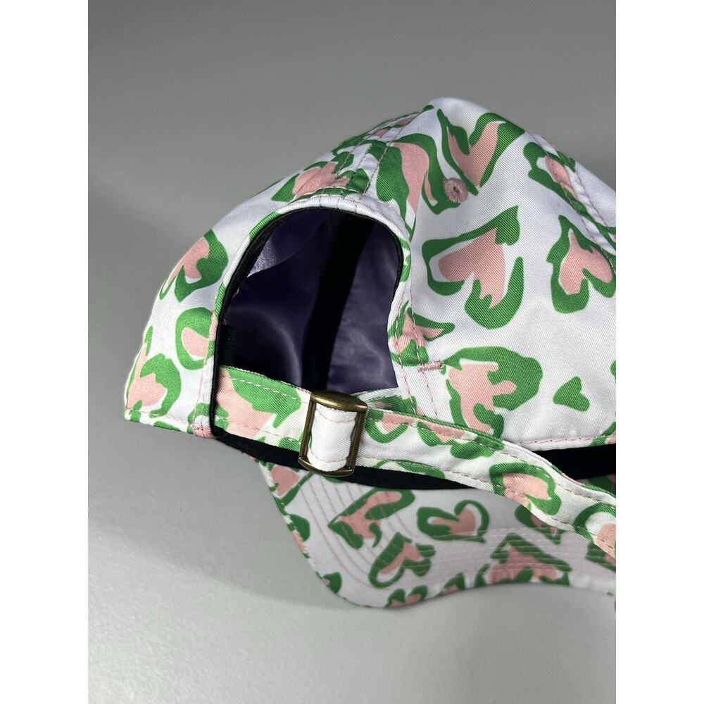Heart Print Hat Ball Cap with Satin Lining Adjustable White Green Pink - Picture 6 of 9